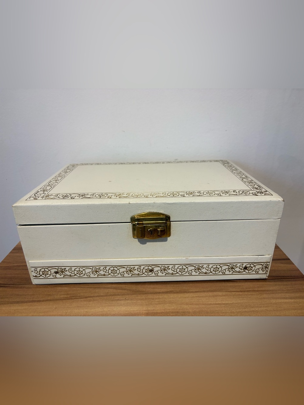 Classic White Jewelry Organizer Box with Floral Trim